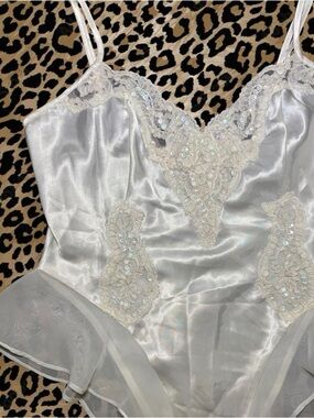 Victoria's Secret White Satin Lace-Trim Chemise